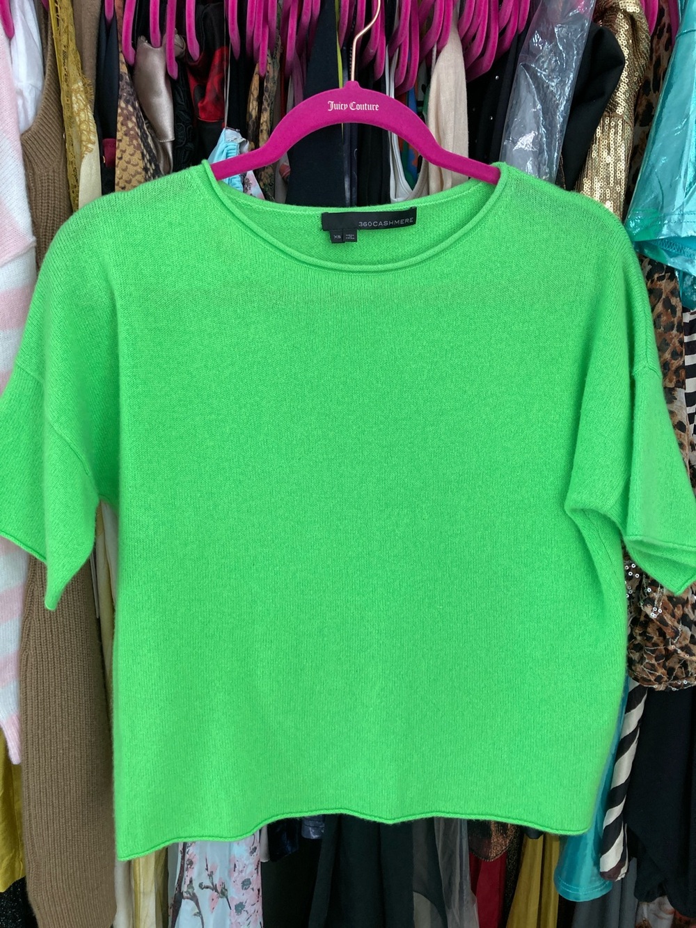 360 Cashmere Neon Green Short Sleeve Cashmere Tee